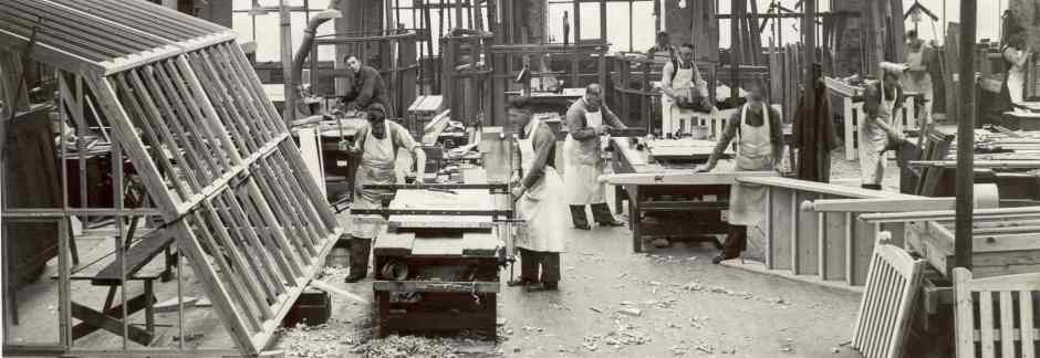 Craftsmen at work in the Emanuel Whittaker joinery workshop in the early 20th century